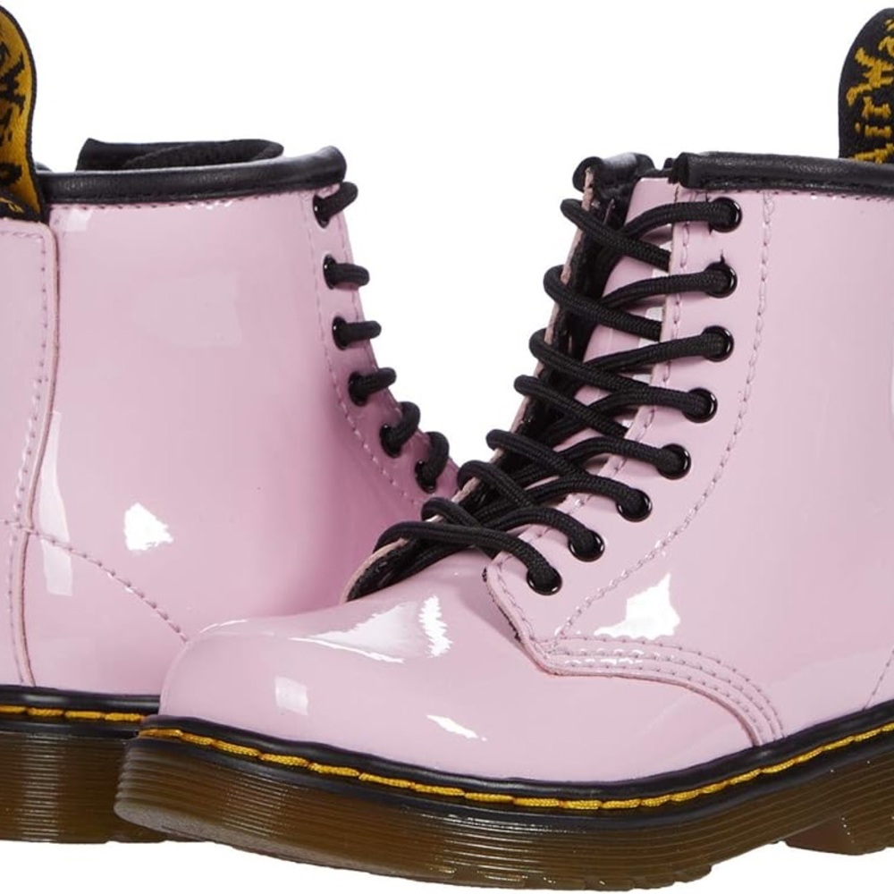 Size 7 Youth Dr. Martens Shiny Light Pink Kids Boots - Picture 2 of 5